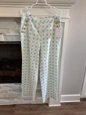 MestizaBlue & Cream Geometric Button-Accent Pants